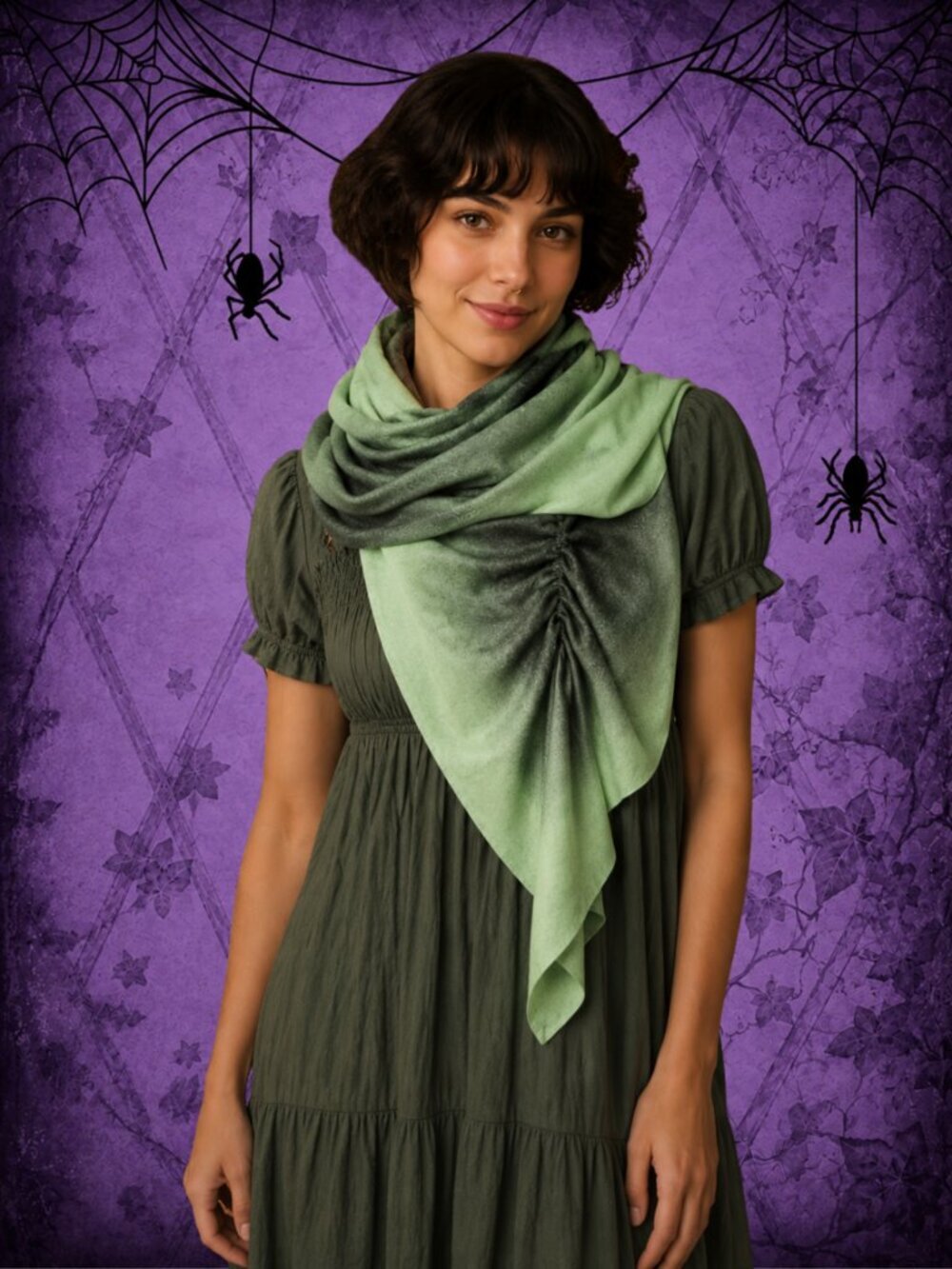 Fairy Fashion 🧵🧚‍♂️ Green Ombre Ruched Leaf-Shaped Scarf Boa